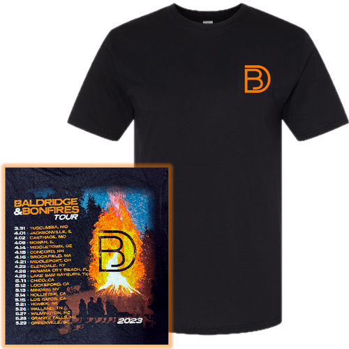 2023 Baldridge and Bonfires Black Tour Tee